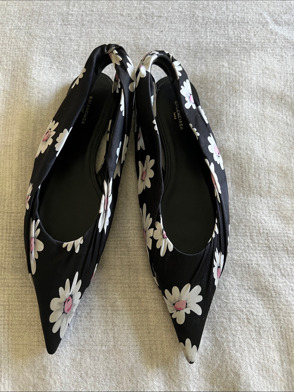 Balenciaga Black Daisy Slingback Pointed Flats